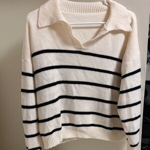 Striped Cream and Black Women's Sweater